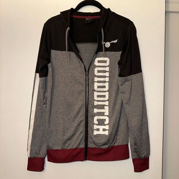 Harry Potter Unisex Gray Black Maroon Graphic Quidditch Full Zip Sweatshirt Size - Picture 1 of 13